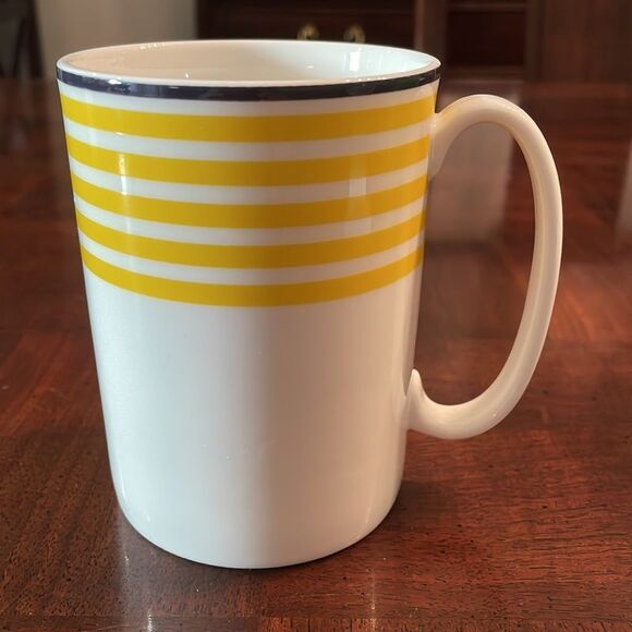 Kate Spade Lenox Sea Cliffs Stripe Yellow Blue New in Box Coffee Mug Wickford - Picture 1 of 11